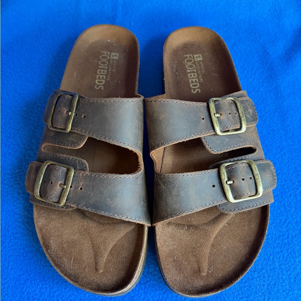 White Mountain Brown Suede Double-Buckle Slide Sandals. NWOTB